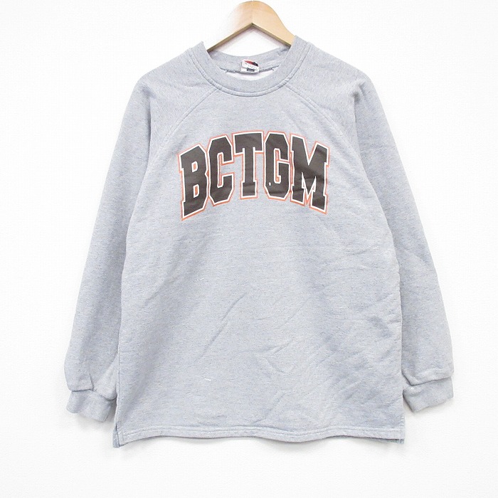 L★古着 長袖 スウェット メンズ 00年代 00s BCTGM ラグラン クルーネック グレー 霜降り 25nov01 中古 スエット トレーナー トップス