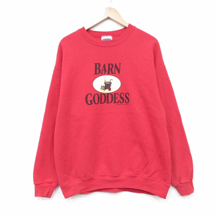 L★古着 リー Lee 長袖 スウェット メンズ 90年代 90s BARN クルーネック 赤 レッド 25nov01 中古 スエット トレーナー トップス
