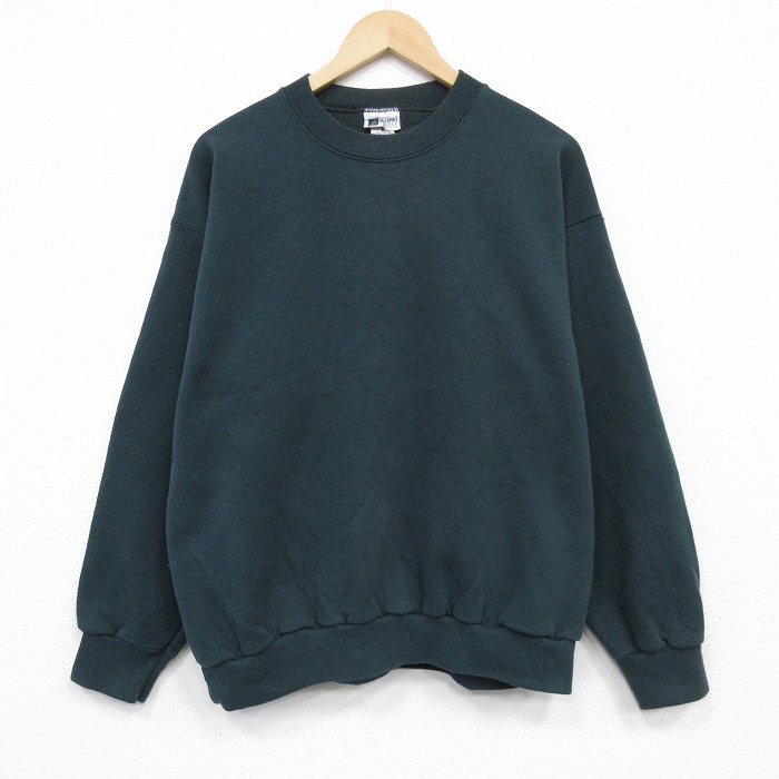 【20%OFF】L★古着 長袖 スウェット メンズ 90年代 90s 無地 クルーネック USA製 緑 グリーン 25nov01 中古 スエット トレーナー トップス