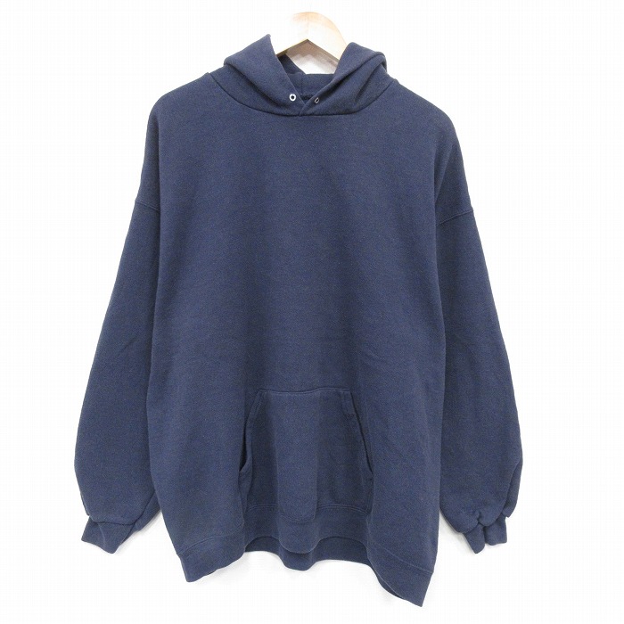 XL★古着 長袖 スウェット パーカー メンズ 無地 大きいサイズ 紺 ネイビー 25nov05 中古 スエット トレーナー トップス
