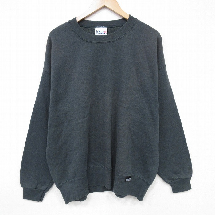 XL★古着 長袖 スウェット メンズ 00年代 00s 無地 大きいサイズ クルーネック 濃緑 グリーン 25nov05 中古 スエット トレーナー トップス
