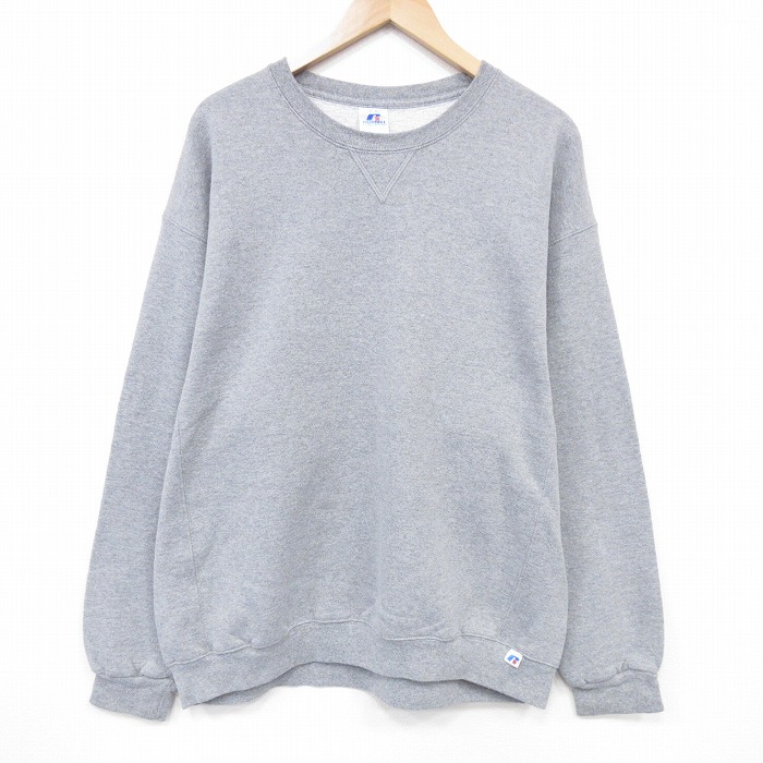 XL★古着 ラッセル 長袖 スウェット メンズ 00年代 00s 無地 クルーネック グレー 霜降り 【spe】 25nov05 中古 スエット トレーナー トップス