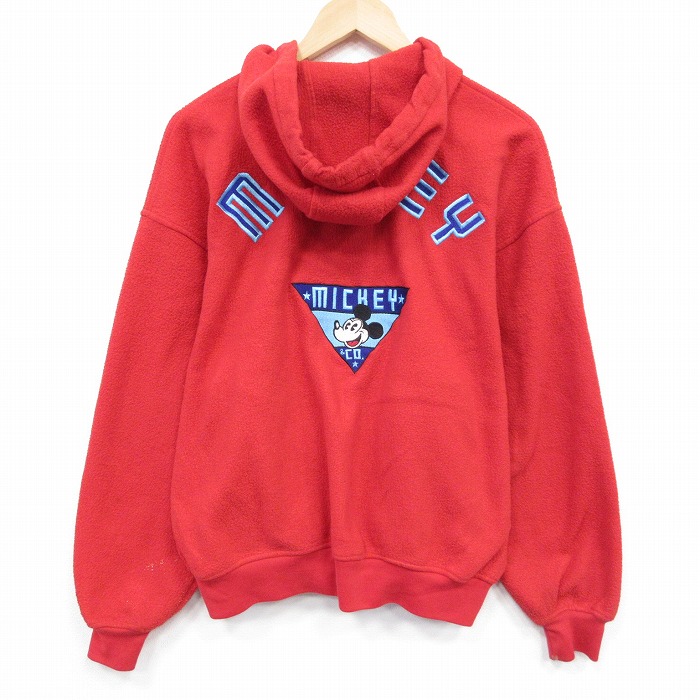 【20%OFF】XL★古着 長袖 フルジップ フリース パーカー メンズ 90年代 90s ディズニー DISNEY ミッキー MICKEY MOUSE 赤 レッド 【spe】 25nov05 中古 スエット トレーナー トップス
