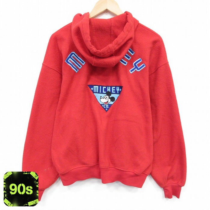 【50%OFF】ディズニー 90s フルジップフリースパーカー ミッキーマウス レッド XL | 古着
