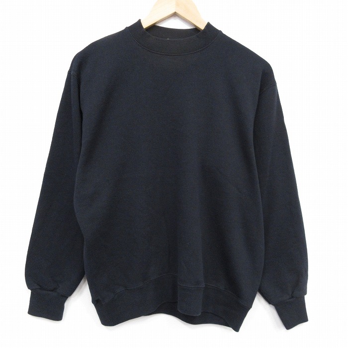 【20%OFF】M★古着 長袖 スウェット メンズ 90年代 90s 無地 クルーネック USA製 黒 ブラック 25nov05 中古 スエット トレーナー トップス