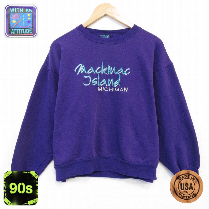 90s 長袖スウェット ミシガン刺繍 パープル XL | 古着