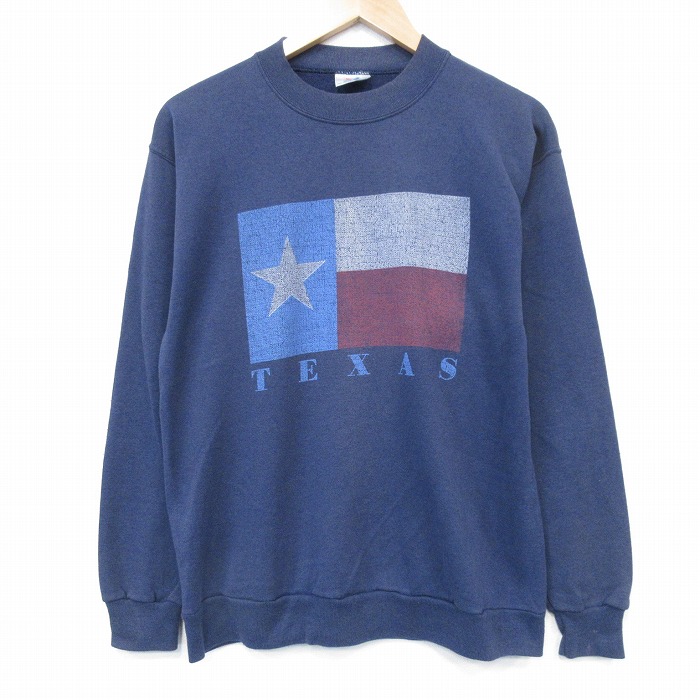 S★古着 長袖 スウェット メンズ 80年代 80s テキサス クルーネック USA製 紺 25nov13