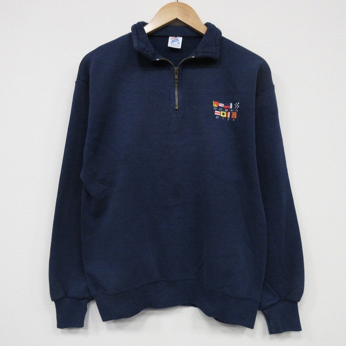 M★古着 ジャージーズ 長袖 ハーフジップ スウェット メンズ 90年代 90s オーシャンシティ 襟付き USA製 紺 25nov13