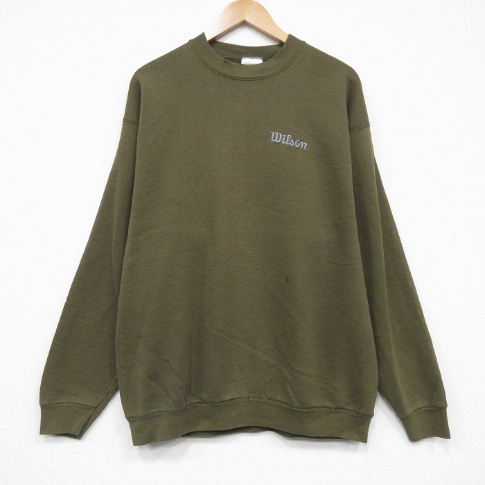 XL★古着 ウィルソン 長袖 スウェット メンズ 90年代 90s ワンポイントロゴ クルーネック USA製 薄こげ茶 25nov13