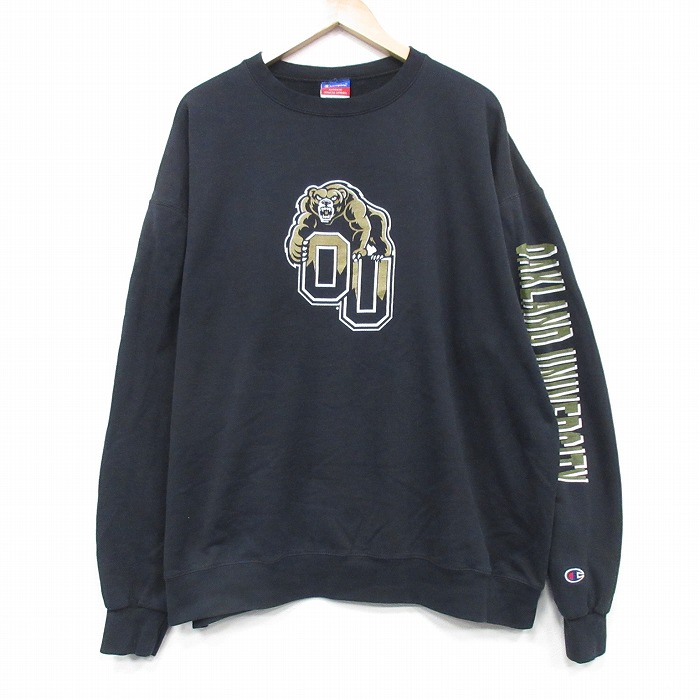 XL★古着 チャンピオン champion 長袖 スウェット メンズ 00年代 00s OU 大きいサイズ クルーネック 黒 25nov13