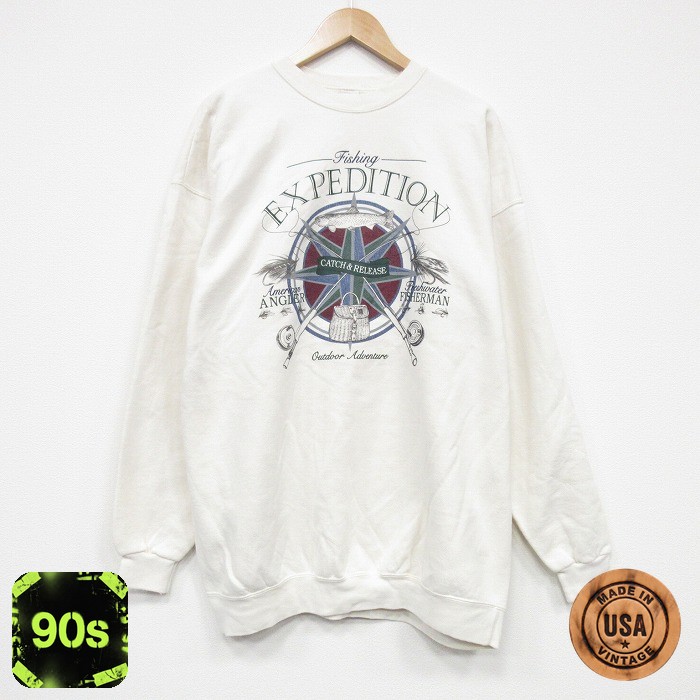 90s 長袖スウェット フィッシング ホワイト XL | 古着