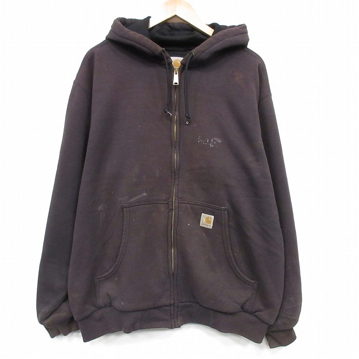 XL★古着 カーハート 長袖 フルジップ スウェット パーカー メンズ 大きいサイズ こげ茶 25nov13