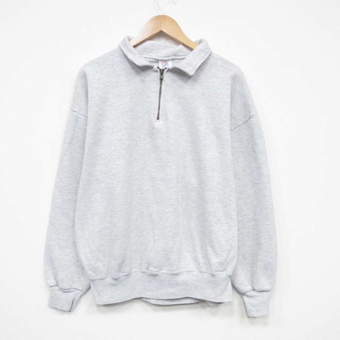 XL★古着 ジャージーズ 長袖 ハーフジップ スウェット メンズ 90年代 90s 無地 襟付き 薄グレー 霜降り 25nov13