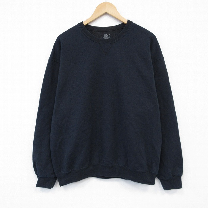 XL★古着 フルーツオブザルーム 長袖 スウェット メンズ 無地 クルーネック 黒 ブラック 25nov05 中古 スエット トレーナー トップス