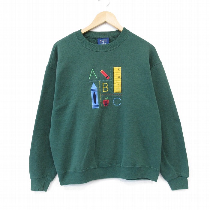 【50%OFF】ABC 90s 長袖スウェット 刺繍 グリーン L | 古着