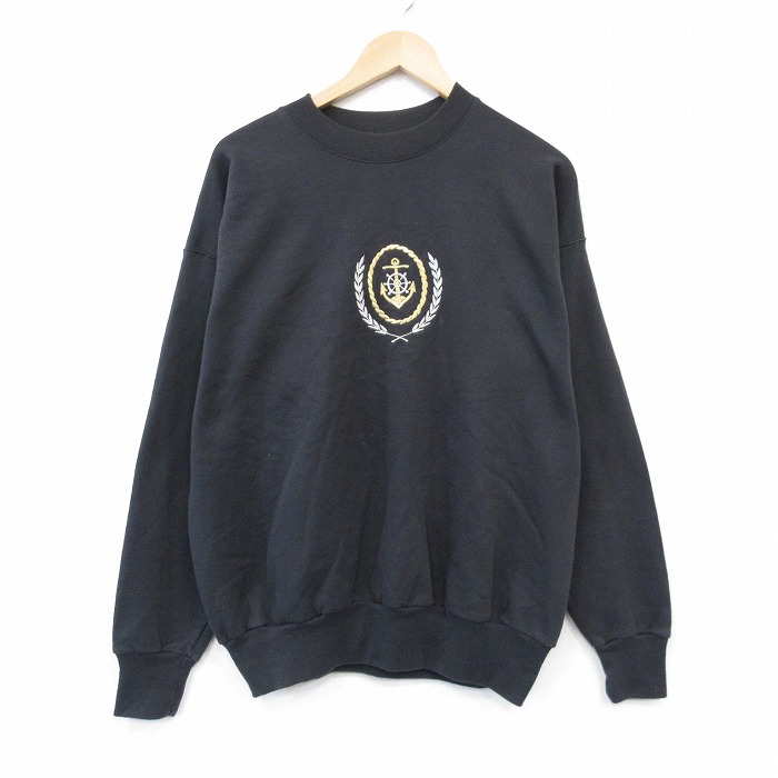 【50%OFF】90s 長袖スウェット イカリ刺繍 ブラック L | 古着