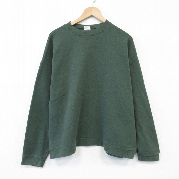 XL★古着 ヘインズ Hanes 長袖 スウェット メンズ 無地 クルーネック 緑 グリーン 25nov05 中古 スエット トレーナー トップス