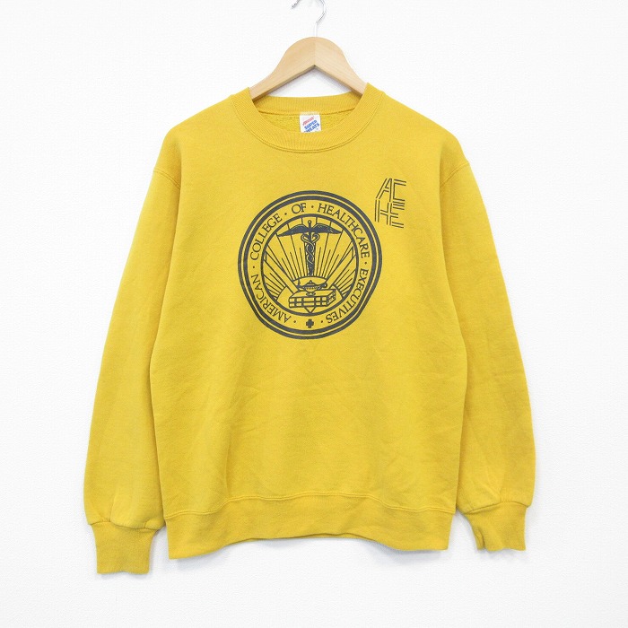 M★古着 ジャージーズ 長袖 スウェット メンズ 90年代 90s カレッジ クルーネック USA製 黄 イエロー 25nov05 中古 スエット トレーナー トップス