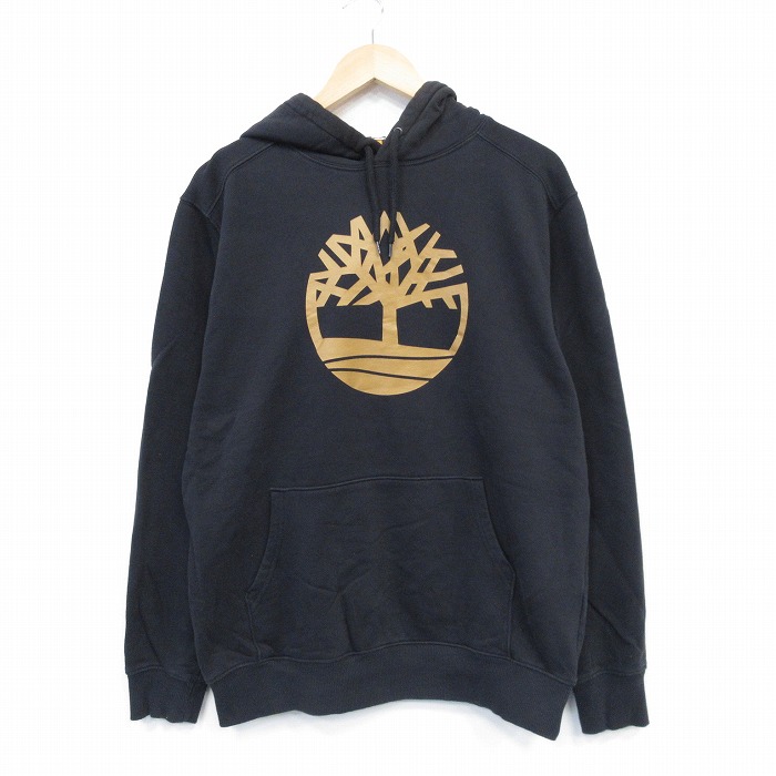 L★古着 ティンバーランド 長袖 スウェット パーカー メンズ ビッグロゴ 黒 ブラック 25nov05 中古 スエット トレーナー トップス