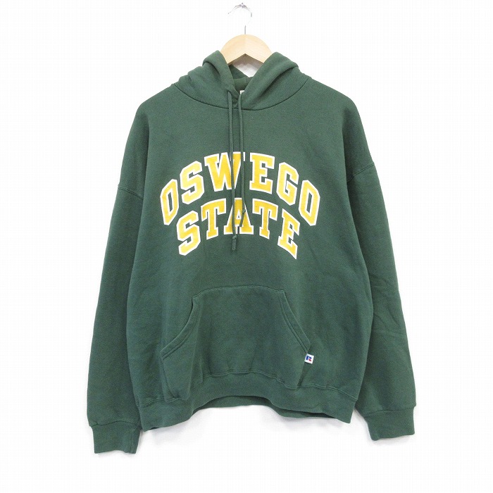 【20%OFF】XL★古着 ラッセル 長袖 スウェット パーカー メンズ OSWEGO 大きいサイズ 緑 グリーン 25nov05 中古 スエット トレーナー トップス