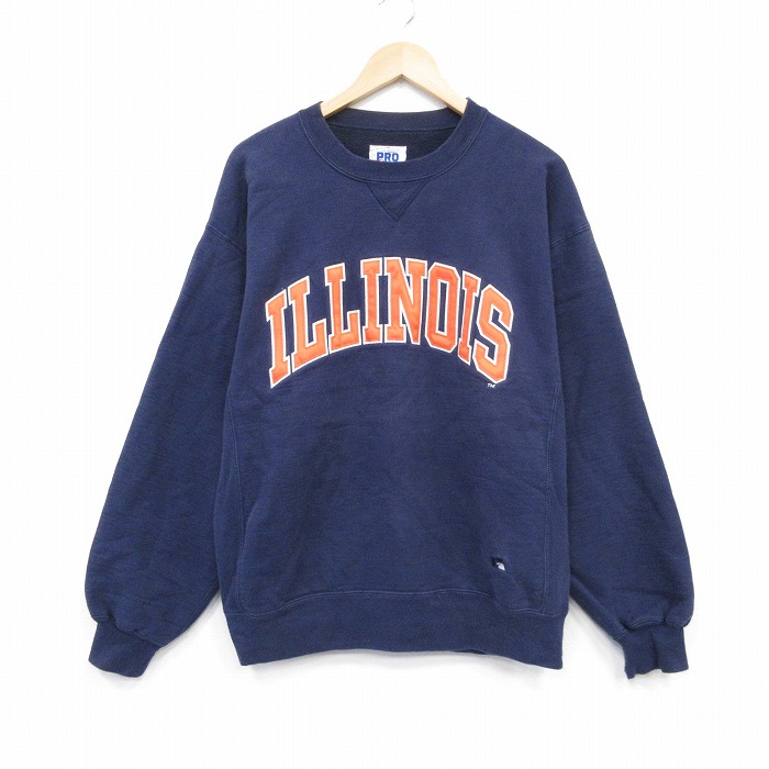 L★古着 ラッセル 長袖 スウェット メンズ 90年代 90s イリノイ クルーネック USA製 紺 ネイビー 25nov05 中古 スエット トレーナー トップス