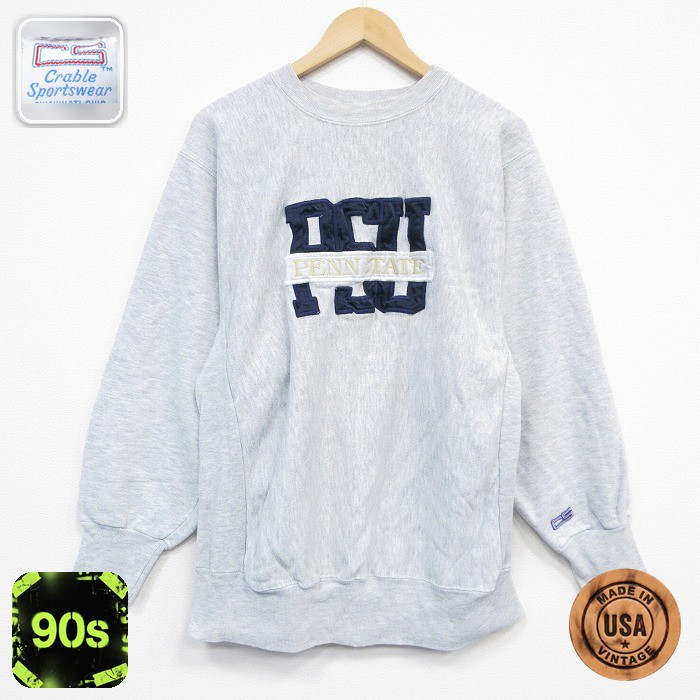 【50%OFF】チャンピオン 90s 長袖スウェット PSU刺繍 グレー L | 古着
