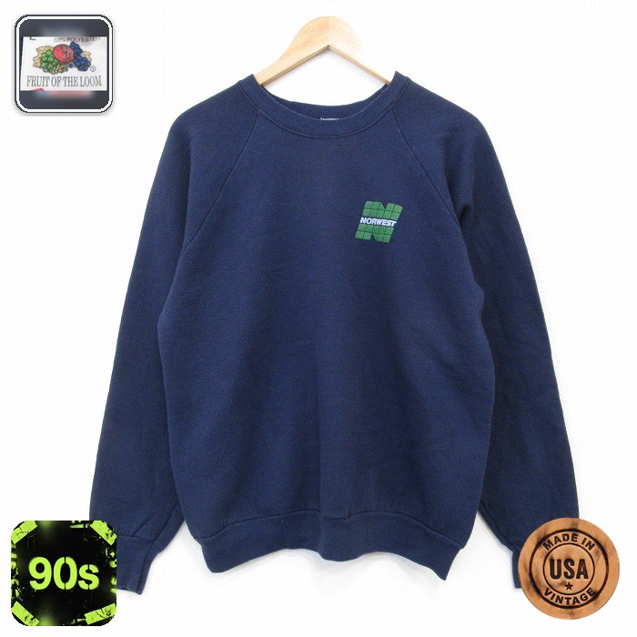 【50%OFF】フルーツオブザルーム 90s 長袖スウェット ノースウエスト ネイビー M | 古着