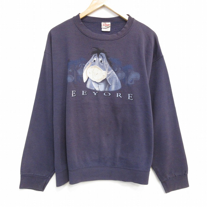 ディズニー 90s 長袖スウェット くまのプーさんイーヨー ネイビー L | 古着