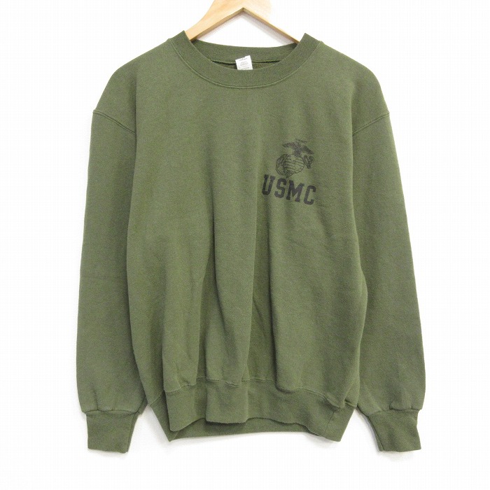 M★古着 長袖 スウェット メンズ 00年代 00s ミリタリー USMC クルーネック USA製 薄緑 25nov12