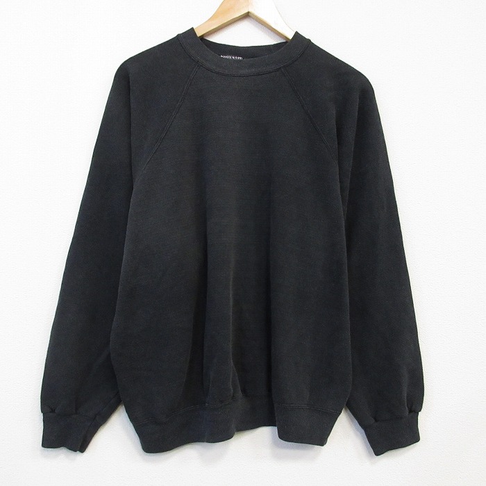 XL★古着 ヘインズ 長袖 スウェット メンズ 90年代 90s 無地 ラグラン クルーネック 黒 霜降り 25nov12