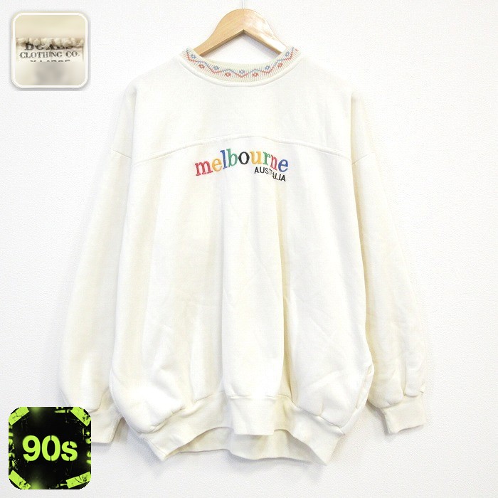 90s 長袖スウェット melbourne刺繍 ベージュ XL | 古着