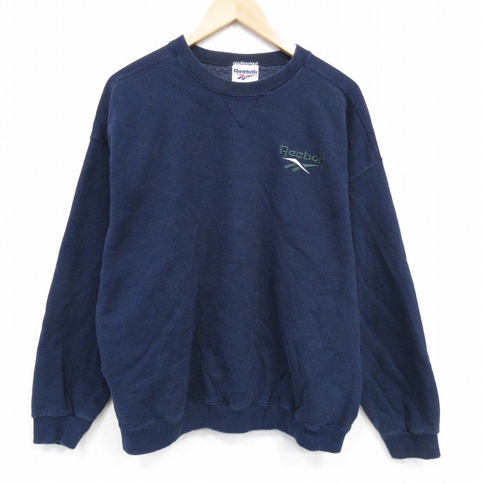 リーボック 90s 長袖スウェット ワンポイントロゴ ネイビー XL | 古着