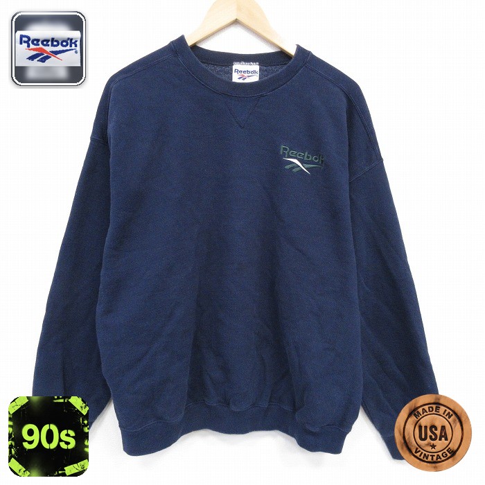 【50%OFF】リーボック 90s 長袖スウェット ワンポイントロゴ ネイビー XL | 古着