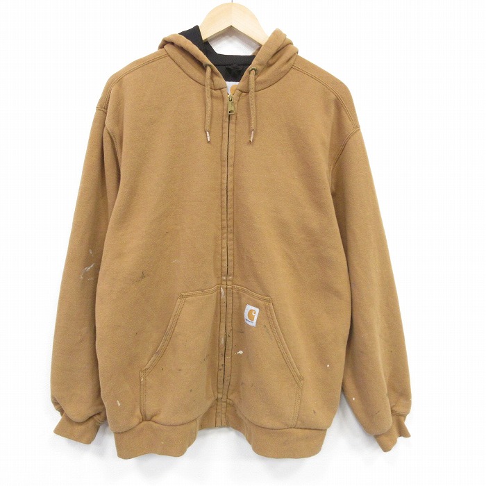 XL★古着 カーハート 長袖 フルジップ スウェット パーカー メンズ  茶 25nov12