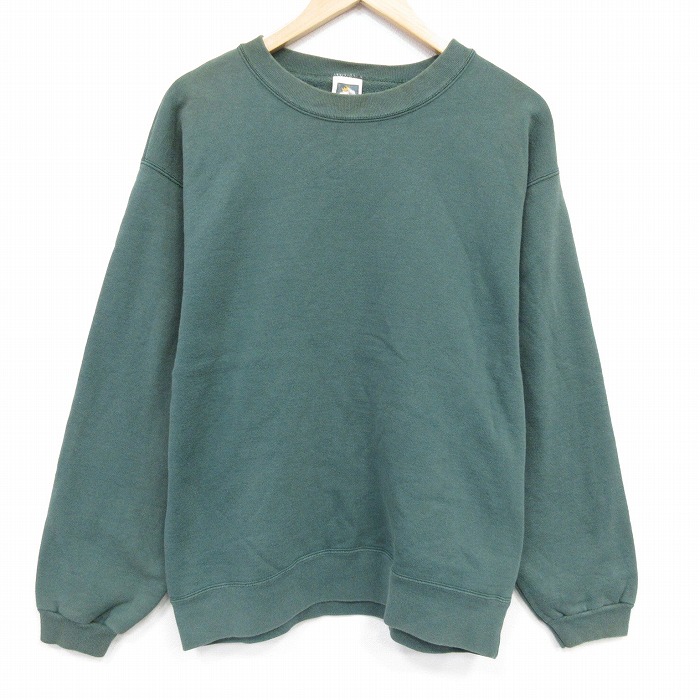 【20%OFF】M★古着 長袖 スウェット メンズ 90年代 90s 無地 クルーネック USA製 緑 25nov12