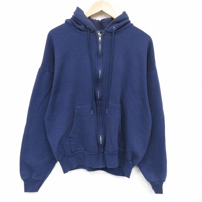 XL★古着 ヘインズ 長袖 フルジップ スウェット パーカー メンズ 00年代 00s 無地 紺 25nov12