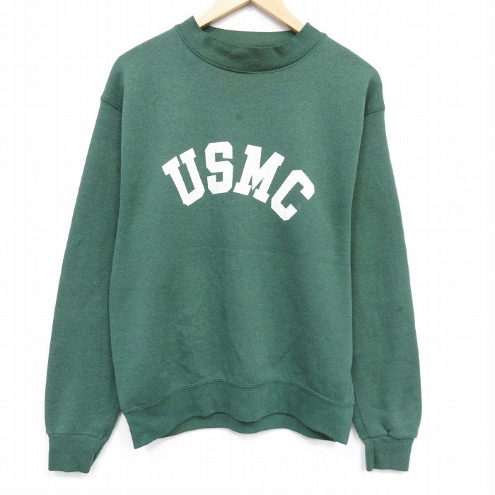 L★古着 長袖 スウェット メンズ 90年代 90s USMC クルーネック USA製 緑 25nov12