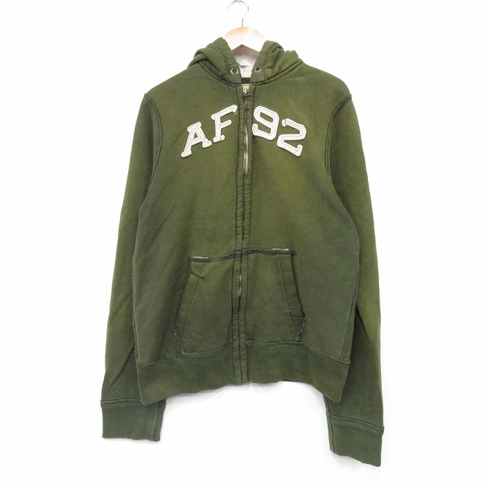 L★古着 アバクロンビー 長袖 フルジップ スウェット パーカー メンズ AF92 緑 25nov12