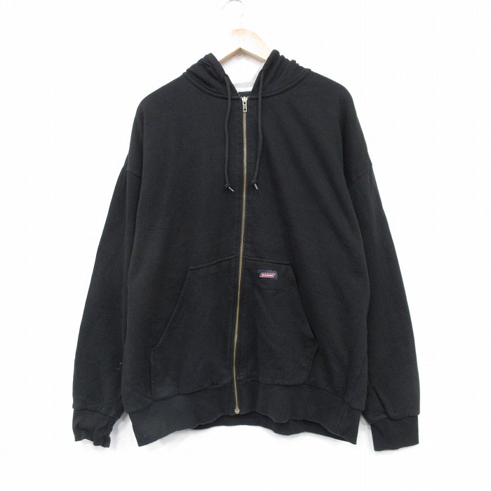 【20%OFF】XL★古着 長袖 フルジップ スウェット パーカー メンズ 大きいサイズ 黒 内側サーマル 25nov12