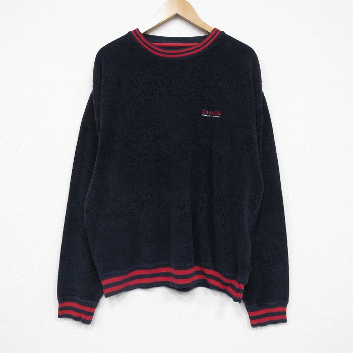 XL★古着 ラルフローレン チップス 長袖 ブランド フリーストップス メンズ 90年代 90s ワンポイントロゴ クルーネック 紺 25nov14