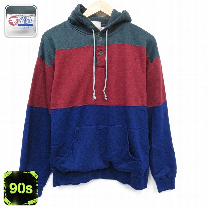 【50%OFF】90s 長袖パーカー 内側サーマル ブルー L | 古着