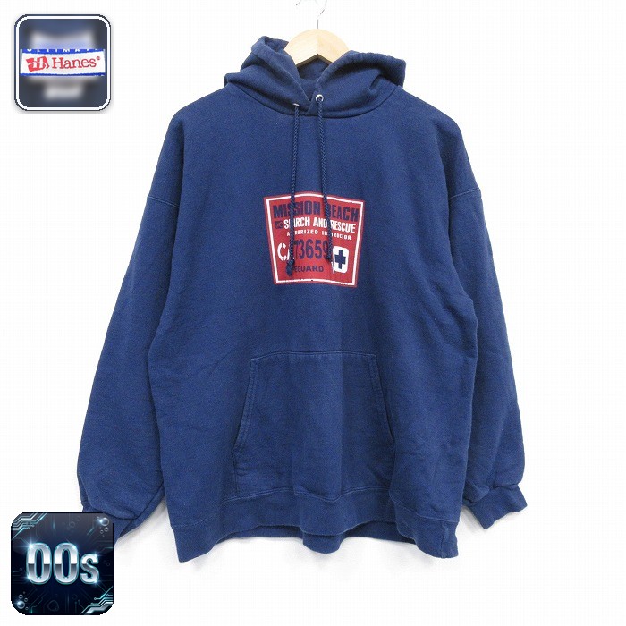【50%OFF】ヘインズ 00s 長袖パーカー ライフガード ネイビー XL | 古着