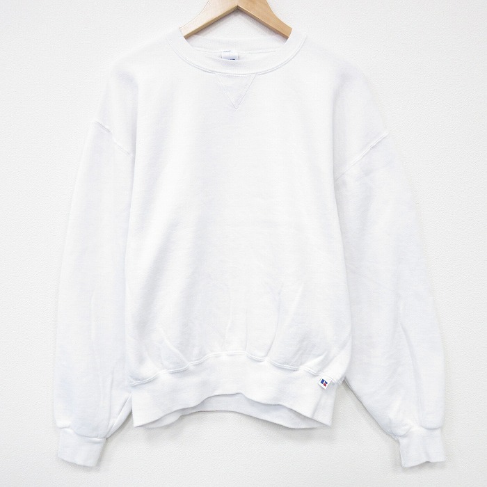 XL★古着 ラッセル 長袖 スウェット メンズ 00年代 00s 無地 クルーネック 白 25nov13