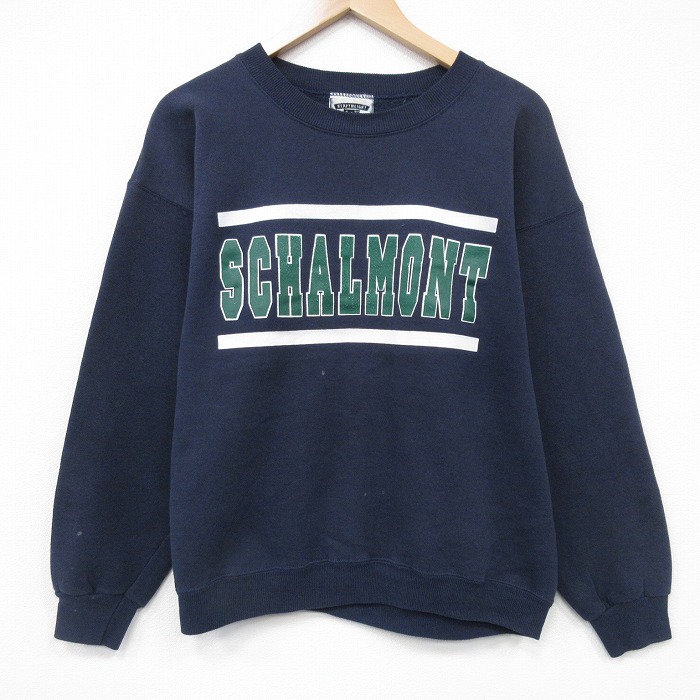 L★古着 リー Lee 長袖 スウェット メンズ 90年代 90s SCHALMONT クルーネック USA製 紺 25nov13