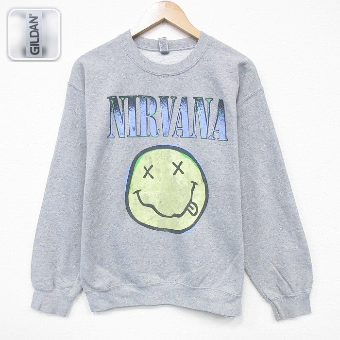 【50%OFF】ニルヴァーナ 長袖スウェット ニルヴァーナプリント グレー M | 古着