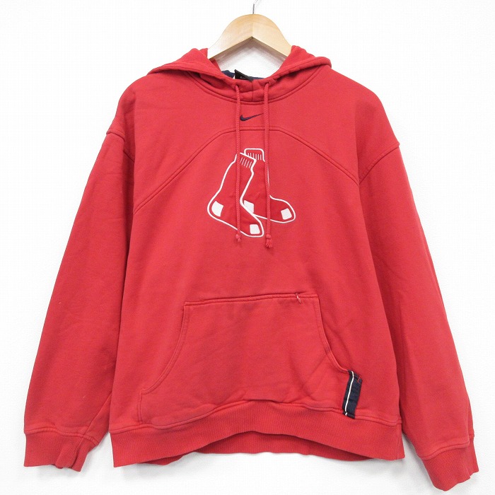 XL★古着 ナイキ NIKE 長袖 スウェット パーカー メンズ 00年代 00s MLB ボストンレッドソックス 刺繍 赤 メジャーリーグ ベースボール 野球 25nov13