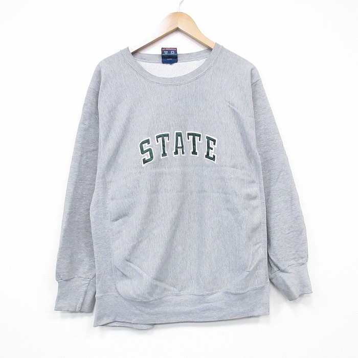 XL★古着 MVスポーツ 長袖 スウェット メンズ 00年代 00s STATE クルーネック グレー 霜降り 25nov13