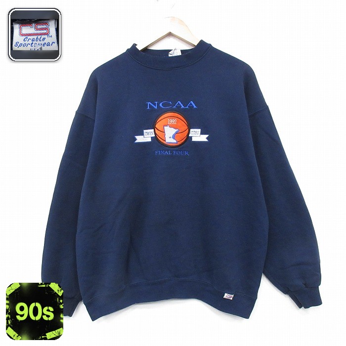 NCAA 90s 長袖スウェット 刺繍 ネイビー XL | 古着