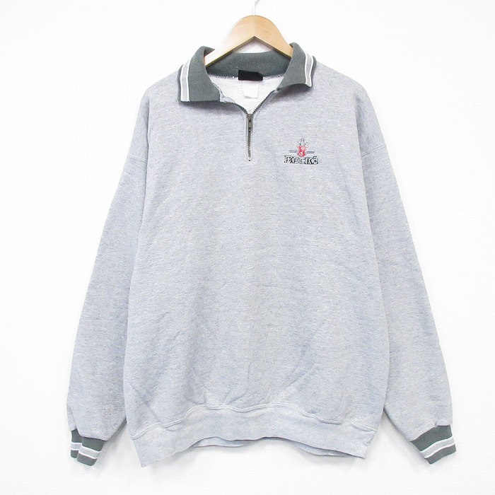 XL★古着 長袖 ハーフジップ スウェット メンズ 00年代 00s BECKS 襟付き グレー 霜降り 25nov13