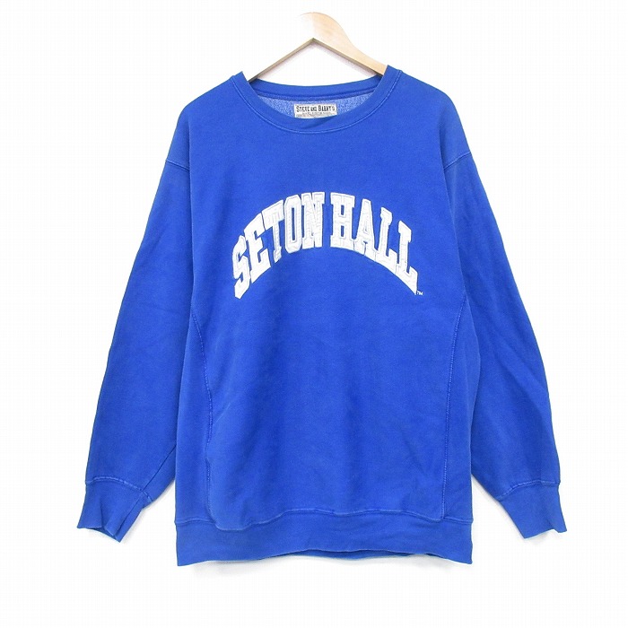 L★古着 STEVE&BARRYS 長袖 スウェット メンズ SETON クルーネック 青 25nov13